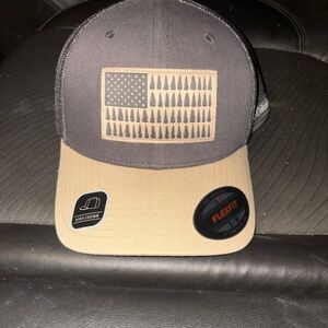 Gray and Tan Flexfit Cap with Flag Design
